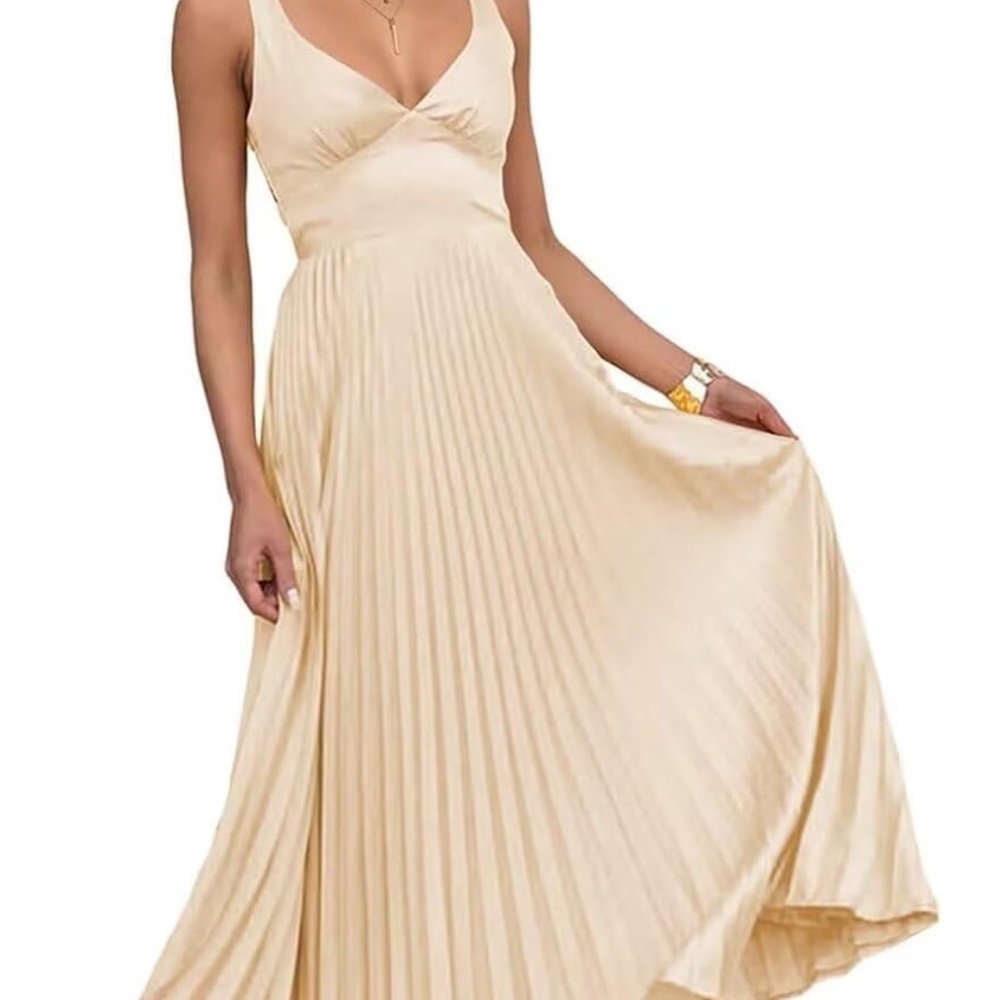 Amazon Cream Pleated Maxi Dress